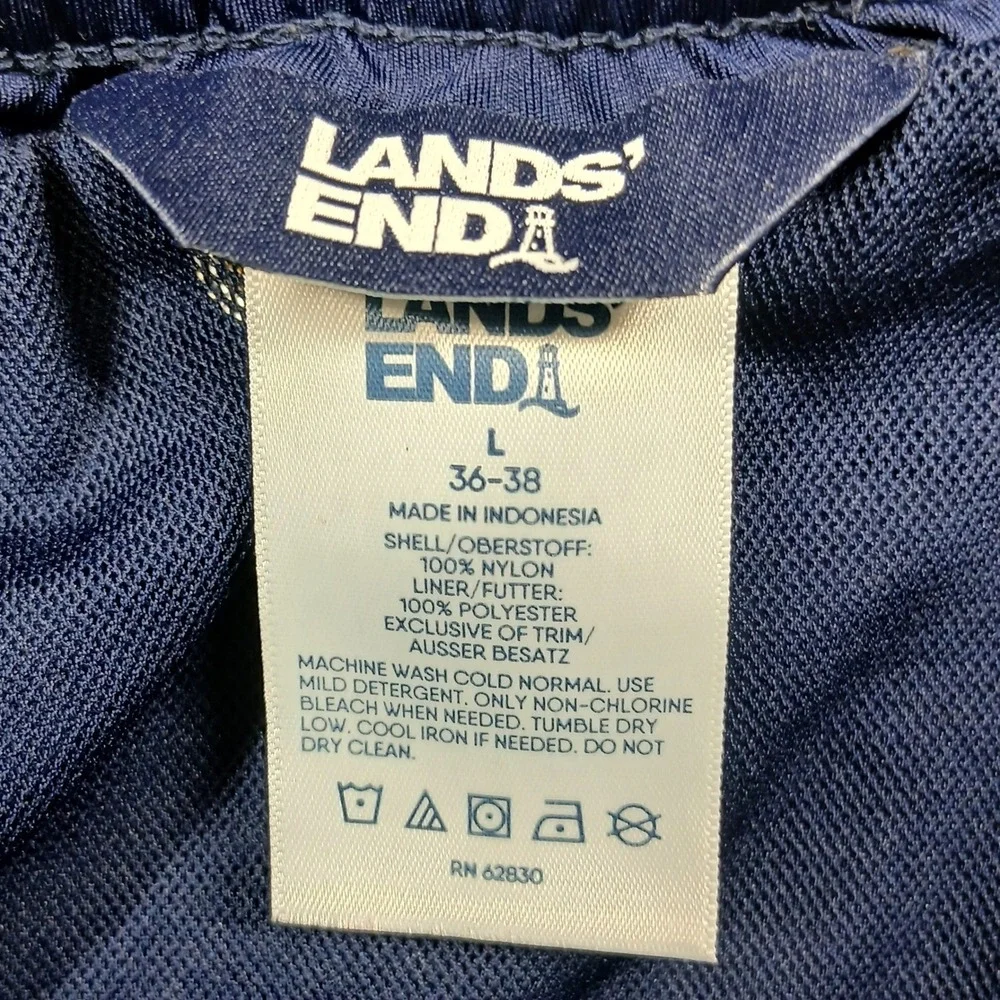 Lands End Mens Swim Trunks Large‎ Blue Elastic Waist Lined Stripe Side